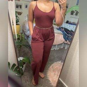 Strapless maroon jumpsuit
